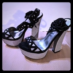 Silver Glitter Platform Heels